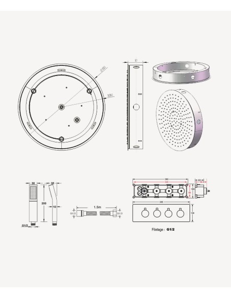 PACK DE DOUCHE THERMOSTATIQUE  CORBEAU AVEC ROND ENCASTRE KROOS