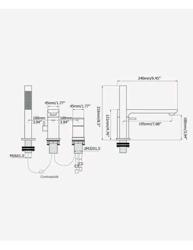 MITIGEUR BAIN DOUCHE 4 TROUS NUNKI KROOS