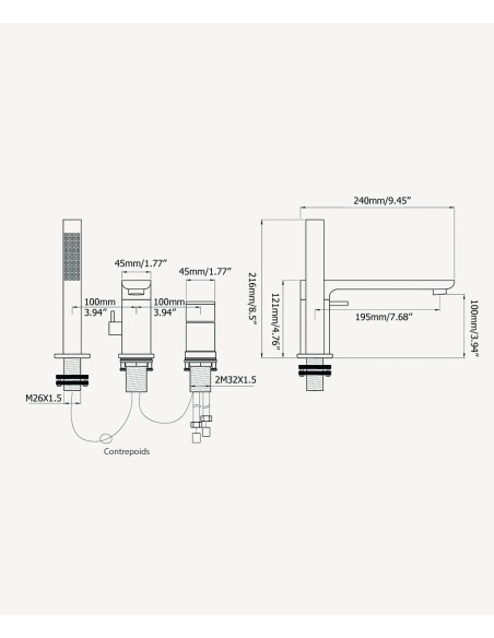 MITIGEUR BAIN DOUCHE 4 TROUS NUNKI KROOS