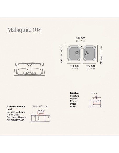 EVIER DE CUISINE 2 CUVES MALAQUITA POALGI
