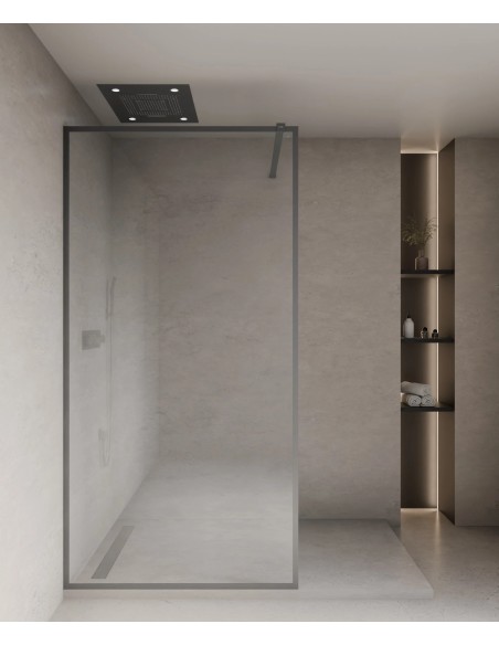 PAROI DE DOUCHE EVORA  FIXE VERRE TRANSPARENT CADRE GUN METAL KROOS