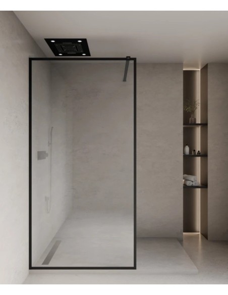 PAROI DE DOUCHE EVORA  FIXE VERRE TRANSPARENT CADRE GUN METAL KROOS