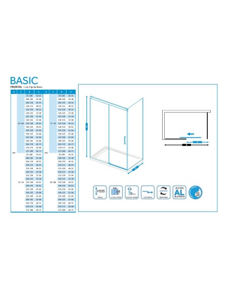 PAROI DE DOUCHE FRONTAL+LATERALE FIXE BASIC GME