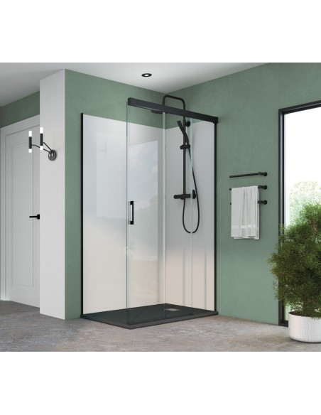 PAROI DE DOUCHE FRONTAL+LATERAL FIXE NOIR TREVINO BECRISA