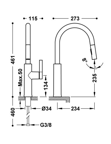 MITIGEUR CUISINE 23043804 TRES GRIFERIA