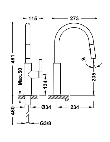MITIGEUR CUISINE 23043804 TRES GRIFERIA