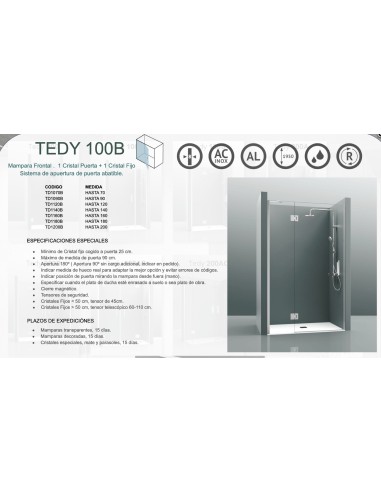 PAROI DE DOUCHE  FRONTAL FIXE +PORTE TEDY 100A CASTEL