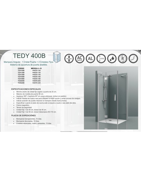 PAROI DE DOUCHE FRONTAL +LATERALE FIXE TEDY 400B CASTEL