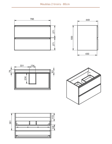 Meuble de Salle de Bain GRANADA avec pieds et 2 tiroirs - Collection GRANADA - VISOBATH