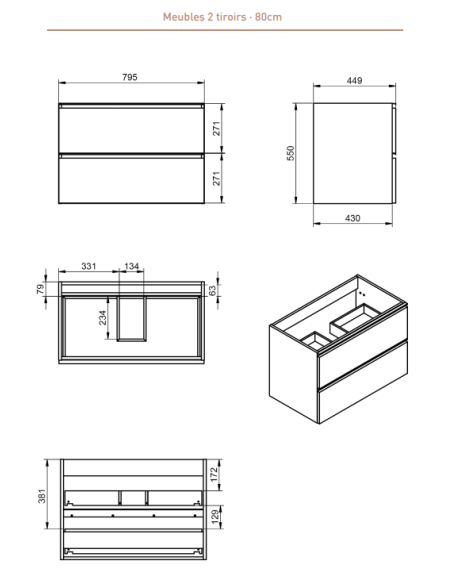 Meuble de Salle de Bain GRANADA avec pieds et 2 tiroirs - Collection GRANADA - VISOBATH
