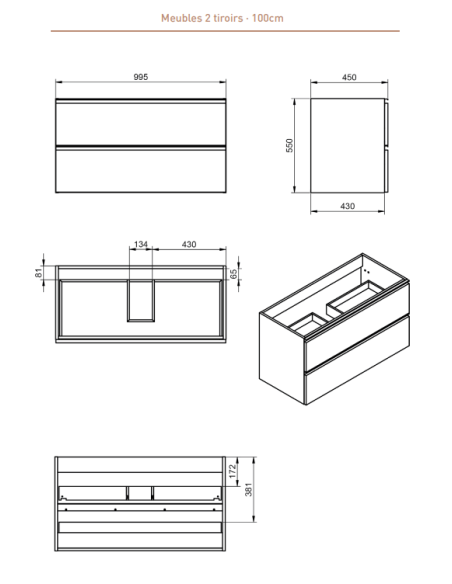 Meuble de Salle de Bain GRANADA avec pieds et 2 tiroirs - Collection GRANADA - VISOBATH