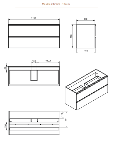 Meuble de Salle de Bain GRANADA avec pieds et 2 tiroirs - Collection GRANADA - VISOBATH