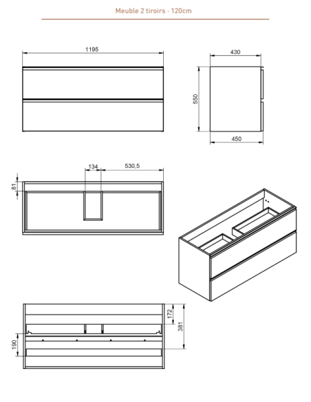 Meuble de Salle de Bain GRANADA avec pieds et 2 tiroirs - Collection GRANADA - VISOBATH