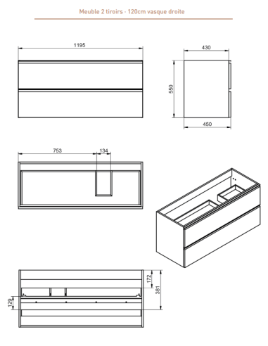 Meuble de Salle de Bain GRANADA avec pieds et 2 tiroirs - Collection GRANADA - VISOBATH