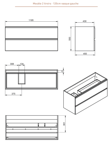 Meuble de Salle de Bain GRANADA avec pieds et 2 tiroirs - Collection GRANADA - VISOBATH