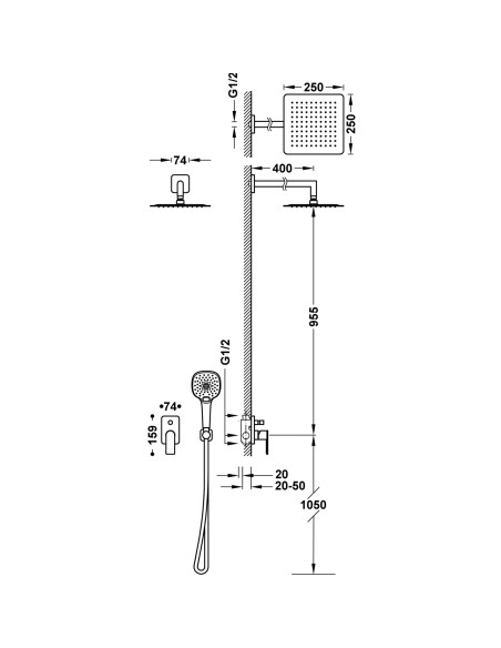 DOUCHE ENCASTRÉE LOFT TRES GRIFERIA