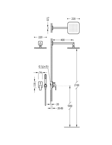 DOUCHE ENCASTRÉE LOFT TRES GRIFERIA