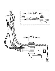 BONDE DE VIDAGE AUTOMATIQUE POUR BAIGNOIRE AVEC TROP -PLEIN DE 68CM EN LAITON  TRES GRIFERIA 2