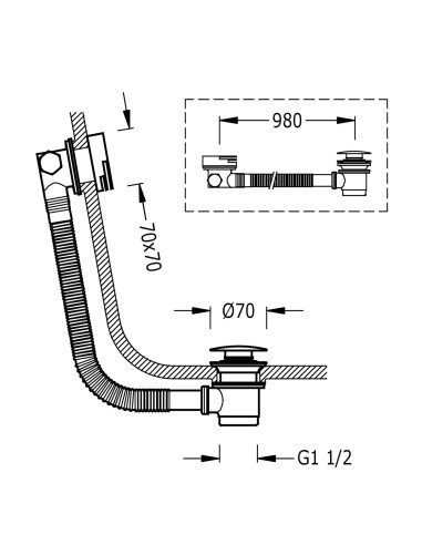 BONDE DE VIDAGE CARRÉE CLIC-CLAC AVCE SYSTEME DE REMPLISSAGE ET TROP-PLEIN POUR BAIGNOIRE TRES GRIFERIA