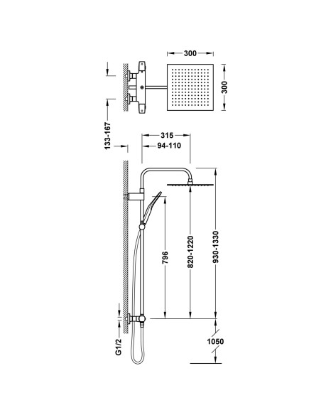 COLONNE DE DOUCHE OVER WALL CARRÉ TRES GRIFERIA