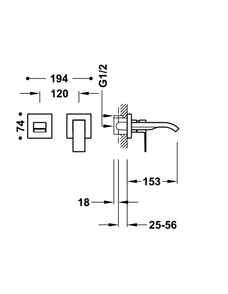 MITIGEUR ENCASTRÉE CUADRO TRES GRIFERIA
