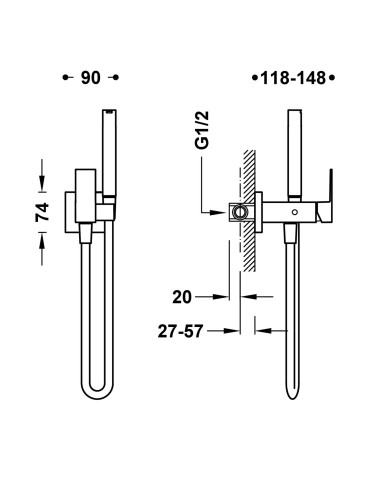 MITIGEUR ENCASTRÉ AVEC  DOUCHETTE POUR WC LOFT TRES GRIFERIA