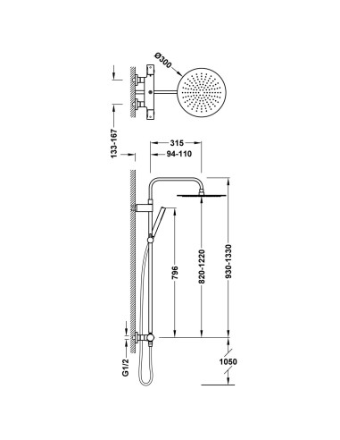 COLONNE DE DOUCHE THERMOSTATIQUE 2 VOIES OVER WALL TRES GRIFERIA