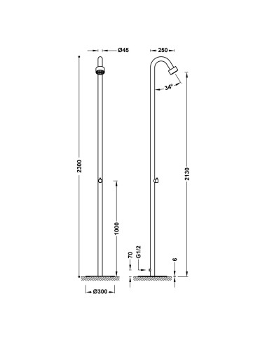 COLONNE DE DOUCHE À UNE  EAU EN ACIER INOXYDABLE 316 TRES GRIFERIA