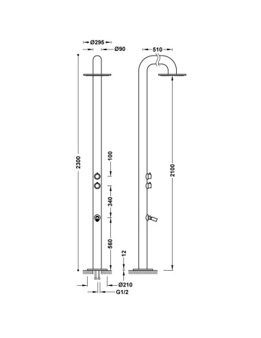 COLONNE DE DOUCHE ÉXTÉRIEURE EN ACIER INOXYDABLE 316 TRES GRIFERIA