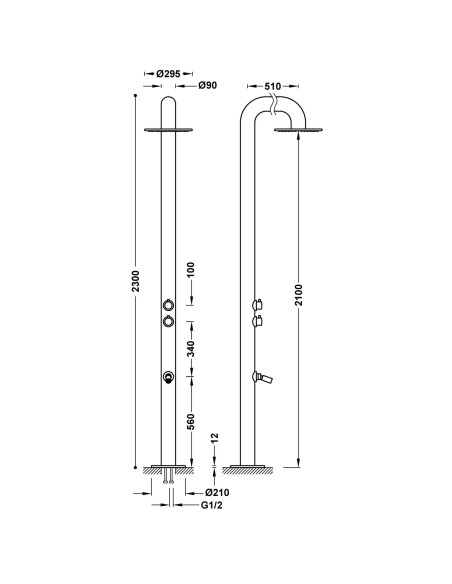 COLONNE DE DOUCHE ÉXTÉRIEURE EN ACIER INOXYDABLE 316 TRES GRIFERIA