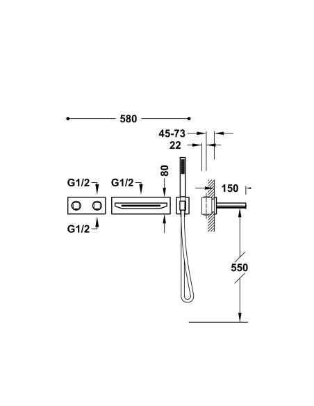 KIT ROBINET B-SYSTEM THERMOSTATIQUE  ENCASTRÉ À 2 VOIES POUR BAIGNOIRE ET DOUCHE TRES GRIFERIA