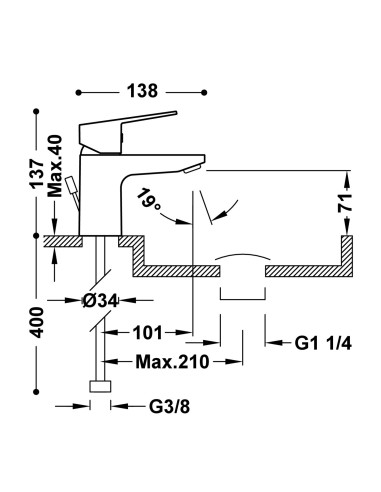 MITIGEUR LAVABO AVEC VIDAGE AUTOMATIQUE BASE TRES GRIFERIA