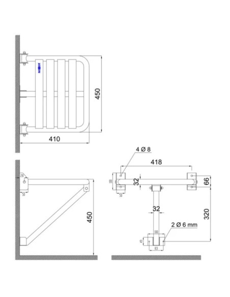 SIÈGE DE DOUCHE MURAL PLIABLE EN ACIER INOXYDABLE AVCE FINITION BLANCHE NOFER