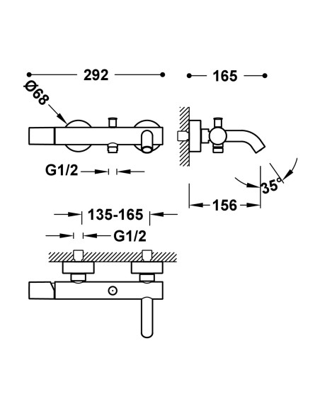 MITIGEUR MURAL POUR BAIGNOIRE AVEC SUPPORT MURAL POUR DOUCHETTE STUDY TRES GRIFERIA