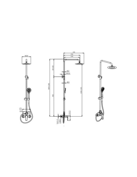 COLONNE DE DOUCHE AVEC DOUCHETTE ET POMMEAU DE DOUCHE NATURE SKY BATH