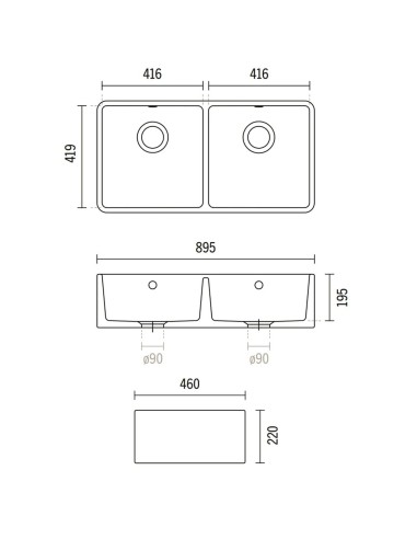 EVIER TIMBRE D'OFFICE 2 BACS FARMHOUSE SANINDUSA