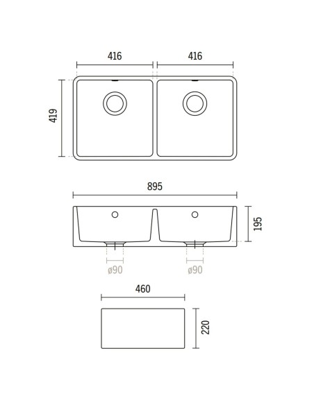 EVIER TIMBRE D'OFFICE 2 BACS FARMHOUSE SANINDUSA