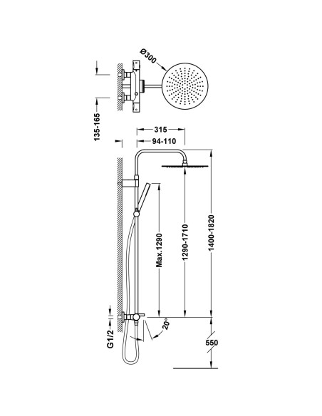 COLONNE BAIN DOUCHE OVER WALL 3 TRES GRIFERIA