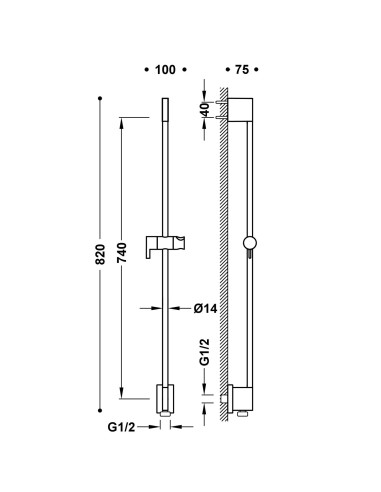 BARRE COULISSANTE POUR DOUCHE AVEC ARRIVÉE D'EAU MURALE TRES GRIFERIA