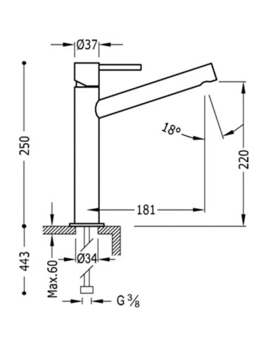 MITIGEUR HAUT DE LAVABO MAX TRES GRIFERIA