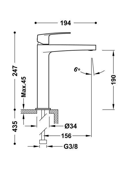 MITIGEUR LAVABO HAUT FLAT TRES GRIFERIA