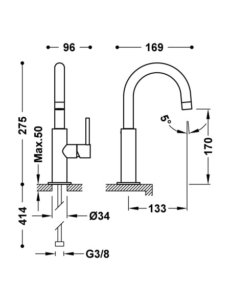 MITIGEUR LAVABO COL DE CYGNE STUDY TRES