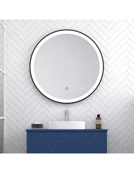 MIROIR ROND RETRO ECLAIRER  AVEC CADRE ACIER NOIR - DUPLACH GROUP