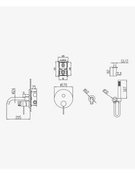 KIT MITIGEUR BAIN DOUCHE MURAL 3 TROUS ENCASTRÉ CORBEAU KROOS