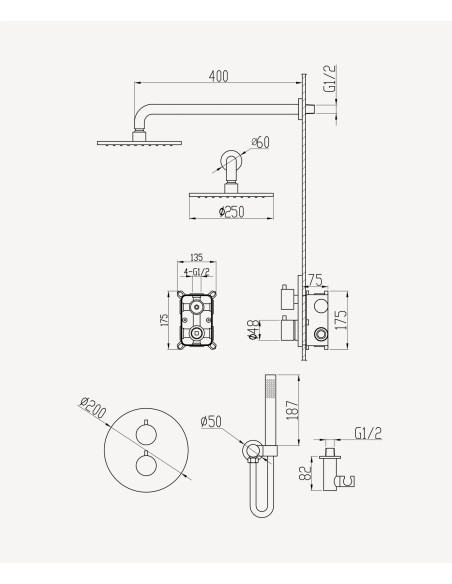 ROBINET DE DOUCHE THERMOSTATIQUE  ENCASTRE CORBEAU KROOS